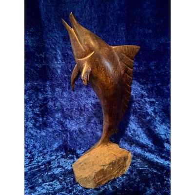 Wooden Sculpture Leaping MarlinSailfish Carved Nautical Style Dark Brown. Dark brown carved 