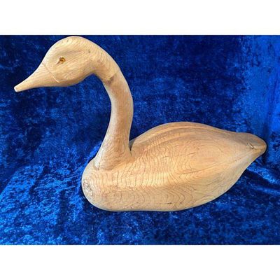 Hand-Carved Wood Swan Decoy Natural Finish Folk Art MADE IN CANADA Base. Hand-carved wooden swan 