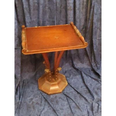 Lectern Stand - Traditional Carved Brown Wood Tilted Top. Traditional brown wooden display stand 