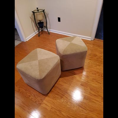 Square Ottomans - Set of 2, Beige, Versatile Seating. Set of two square ottomans upholstered in 