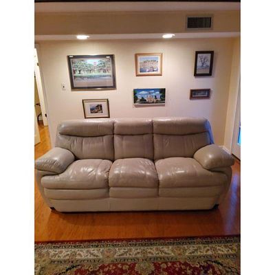 Sofa, Plush Contemporary Design, Cream Faux Leather. Cream faux leather sofa with plush 