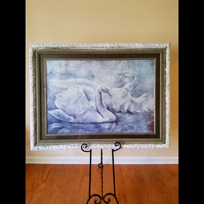 Swan Painting, Framed Art. Framed swan painting in multicolor. Ready to hang. Frame constructed 
