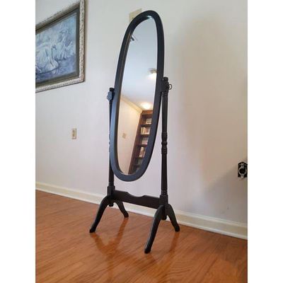 Cheval Mirror - Oval Swivel Freestanding, Dark Brown/Black. Oval cheval mirror featuring a 