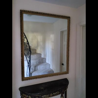 Antique Ornate Mirror, Vintage Decor, Gold Frame. Ornate mirror with gold-finished wood frame. 