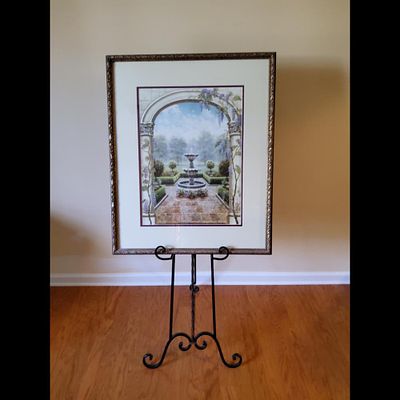 J. Gibson Art Print, Framed - Fountain Scene. Framed art print by J. Gibson depicts a fountain 
