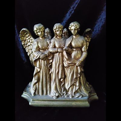 Angel Candle Holder, Home Decor. Home decor item is a gold-tone candle holder. Three angel 