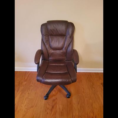 Office Chair - Leather/Leatherette, High-Back, Ergonomic. Brown high-back office chair. The 