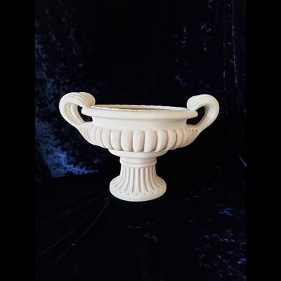 Urn Vase, Decorative, Footed Base. Ceramic vase in an off-white color. The urn form and classic 