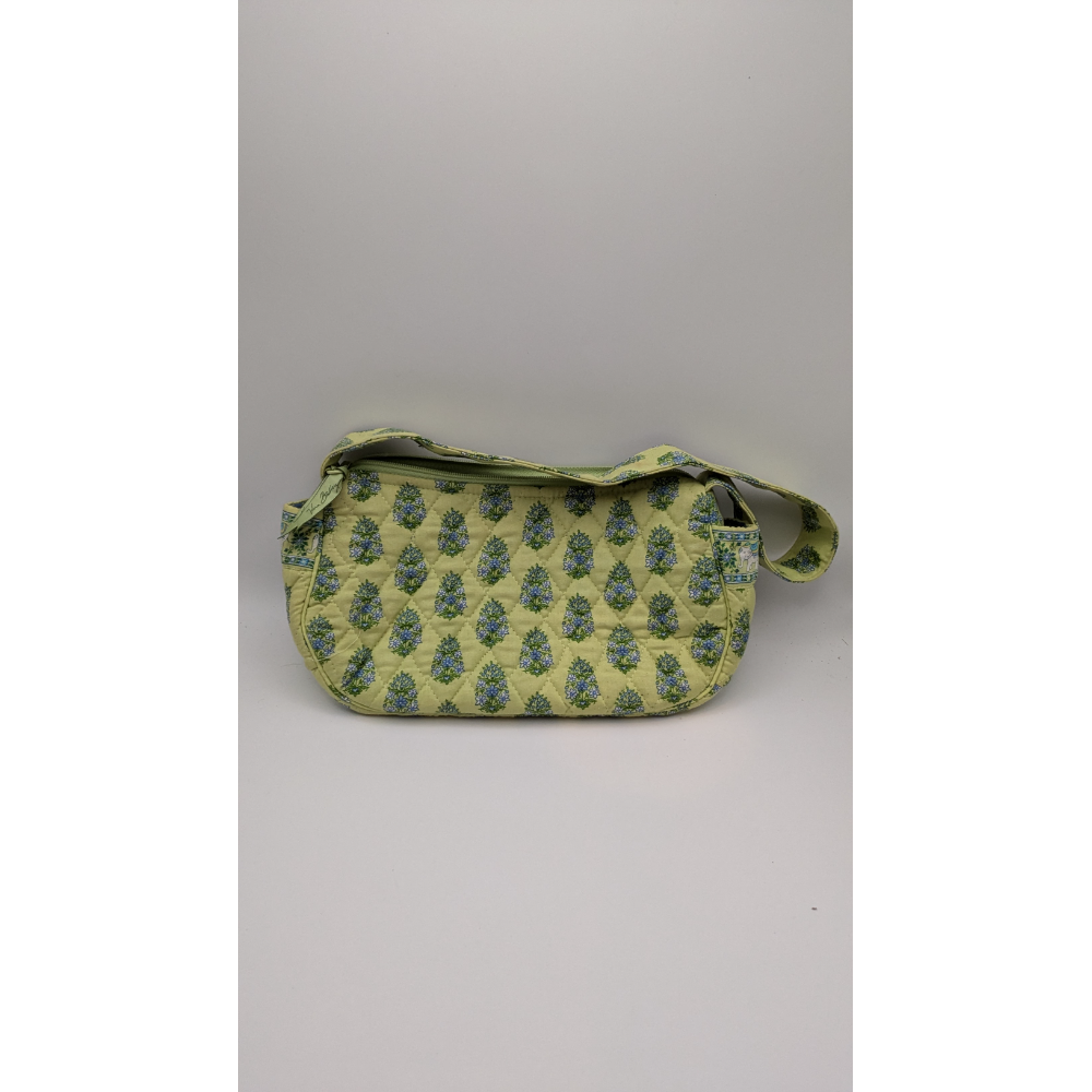 Floral Quilted Handbag, Lightweight, Travel-Friendly, Green. Description: Green floral quilted 