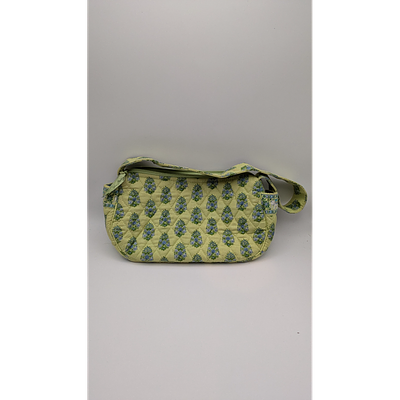 Floral Quilted Handbag, Lightweight, Travel-Friendly, Green. Description: Green floral quilted 