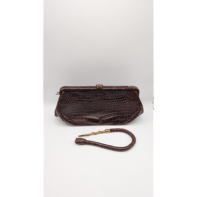 Handbag - Brown Alligator Clutch. Description: Brown alligator clutch handbag. Genuine alligator 