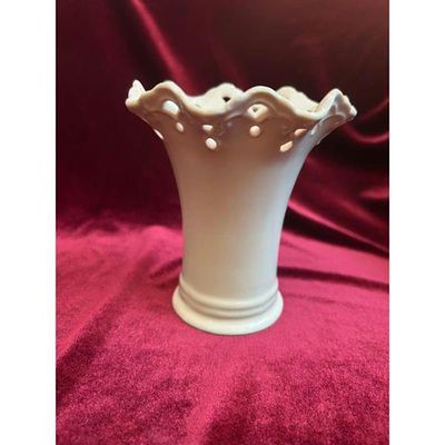 Ceramic Vase - Traci Place - Lacy Design. White ceramic vase with a delicate pierced, lacy edge 