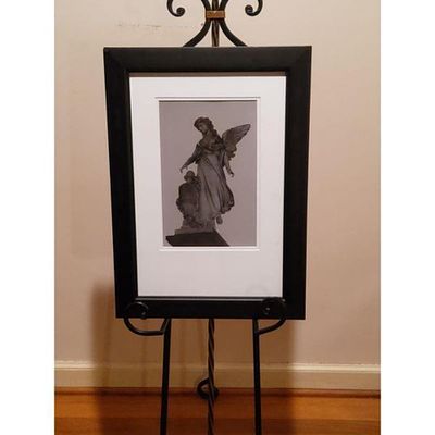Framed Angel Statue Art Print Black and White Photography White Matting Classic Black Frame. Fram 