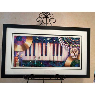 Framed Art Print Piano Keyboard New Orleans Elements Black Frame Signed Dr. John. Framed art 