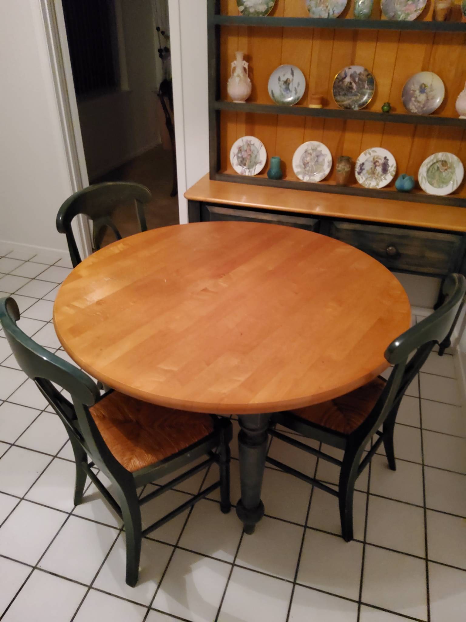 Round Wooden Dining Table with 3 Chairs