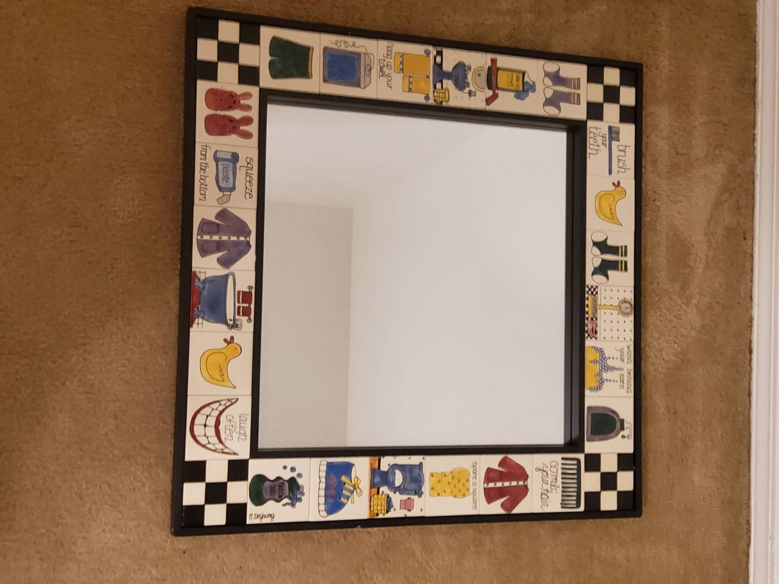 Square Mirror With Ceramic Hand-Painted Tile Frame