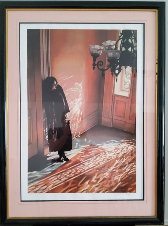 Adrian Deckbar, Framed wall art of woman in shadow, black and Gold frame