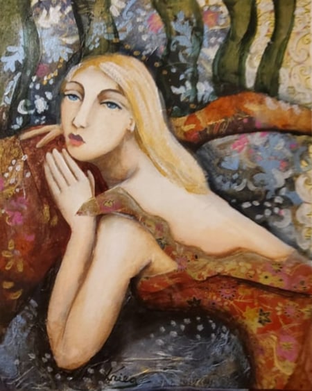 Signed Figurative Print of Woman by Susan Kreig