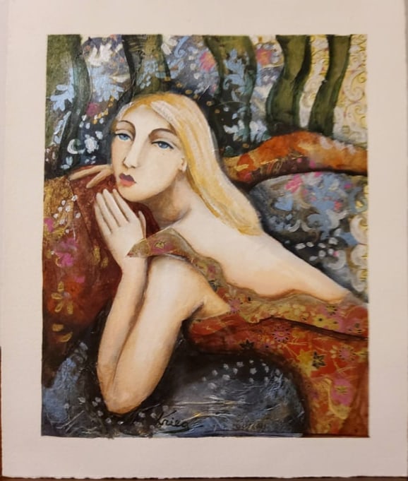 Signed Figurative Print of Woman by Susan Kreig
