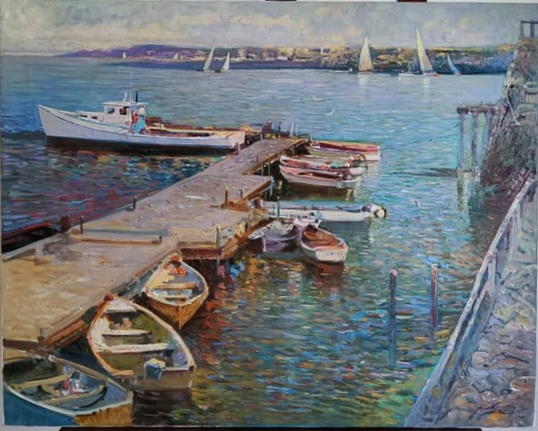 Harbor Scene Oil Painting by Ming Fang