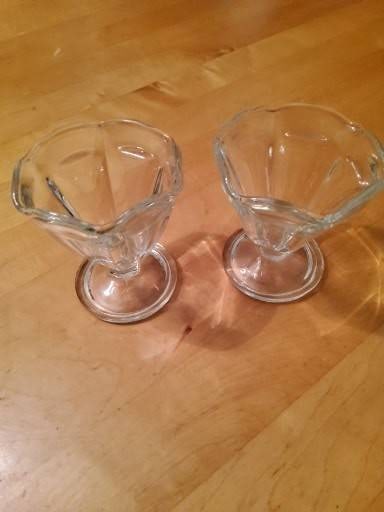 Pair of Clear Glass Dessert Cups on Footed Base
