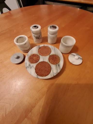 Marble Spice Jar and Tray Set with Lids