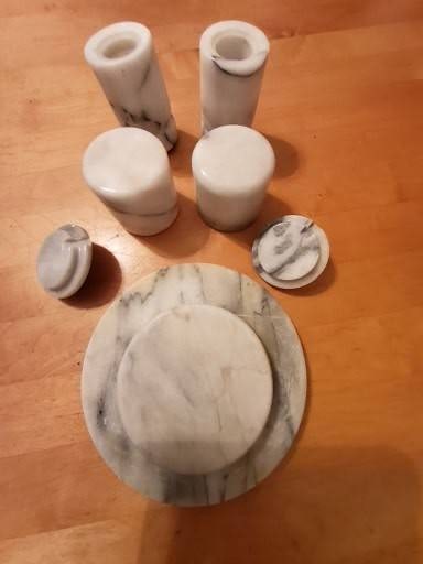 Marble Spice Jar and Tray Set with Lids