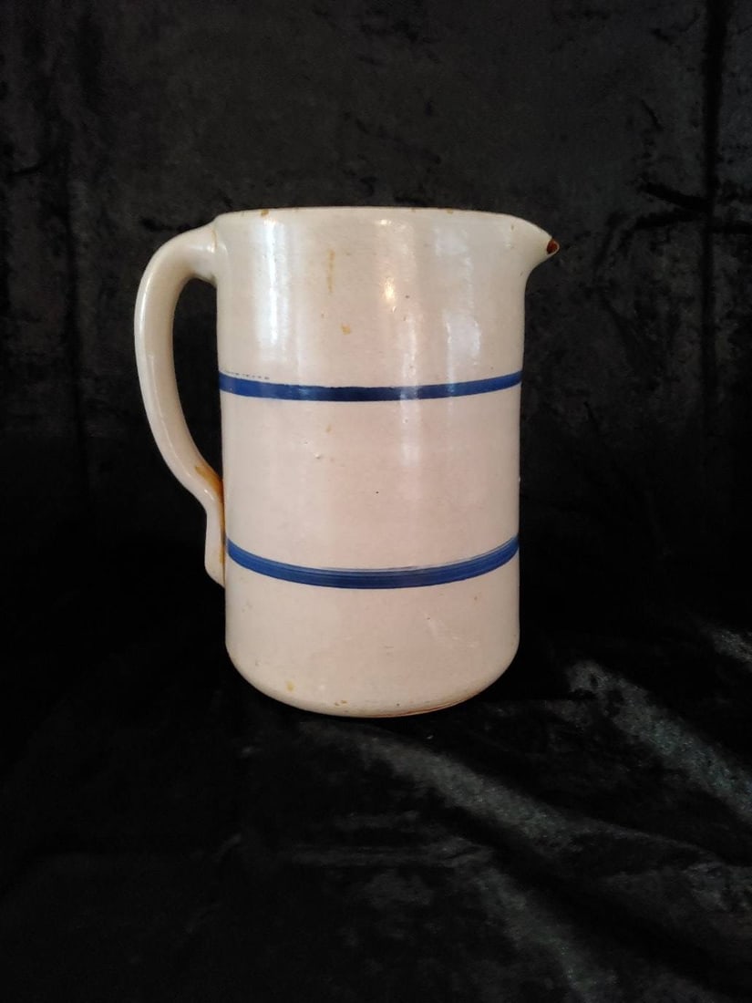 Stoneware Pitcher with Blue Stripes