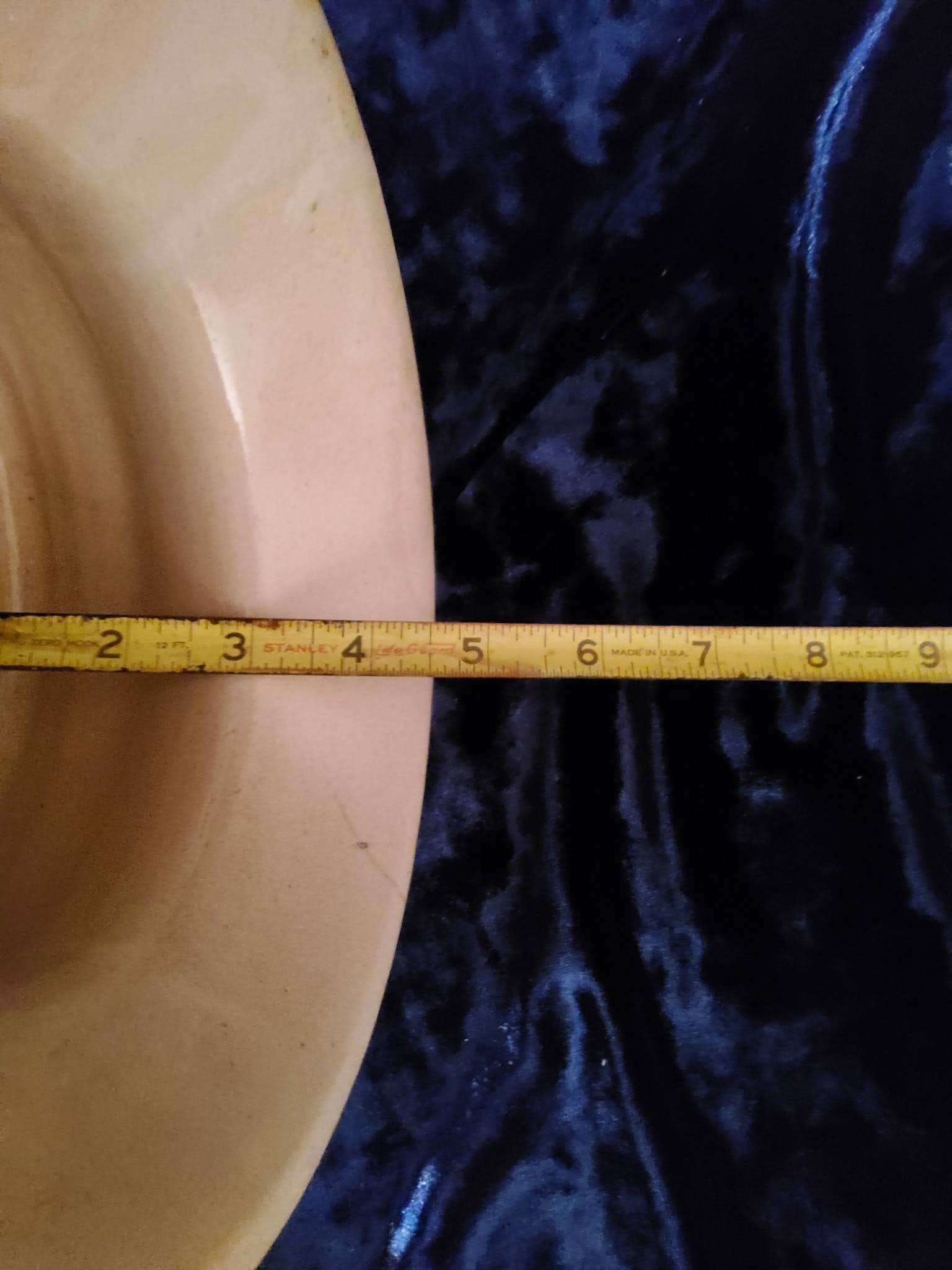 Antique Beige Ceramic Spittoon with Blue Accent