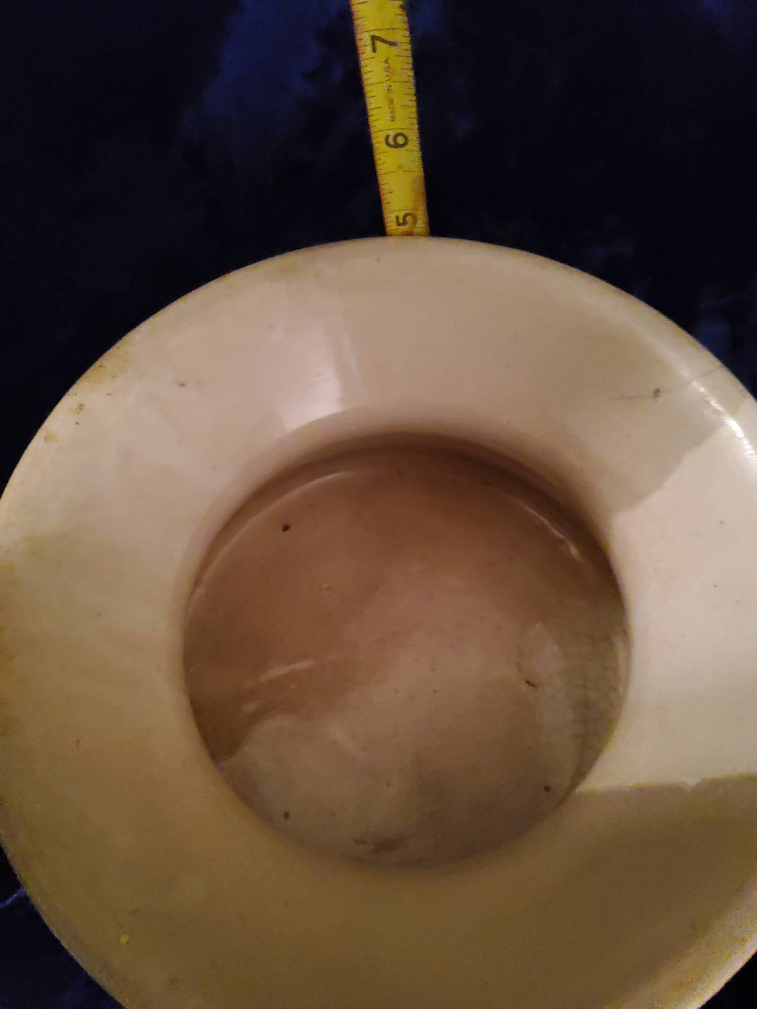 Antique Beige Ceramic Spittoon with Blue Accent