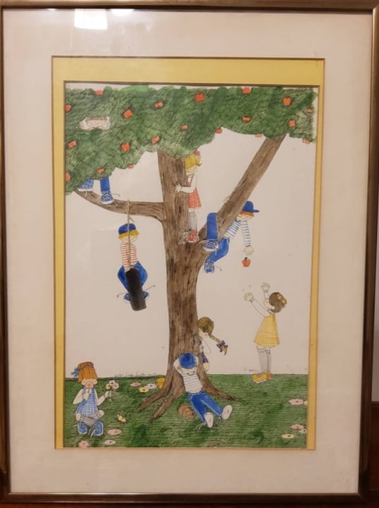 Framed Children’s Tree Illustration Poster in Brass Frame