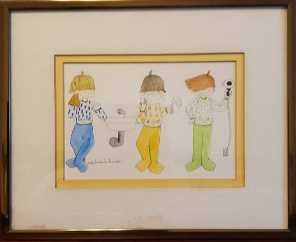 Framed Artwork Featuring Three Cartoon Figures