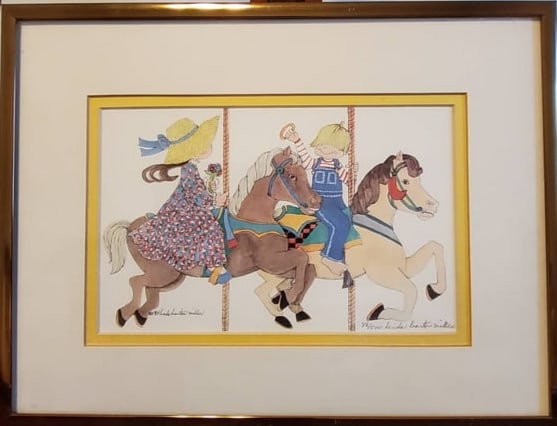 Framed Carousel Horse Artwork with Gold Accents