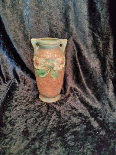Art Pottery Vase with Floral Motif and Handles