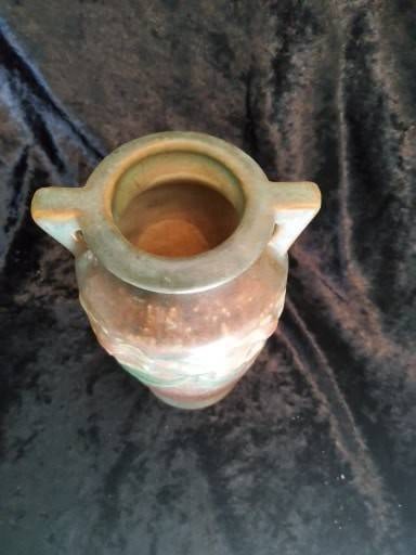 Art Pottery Vase with Floral Motif and Handles