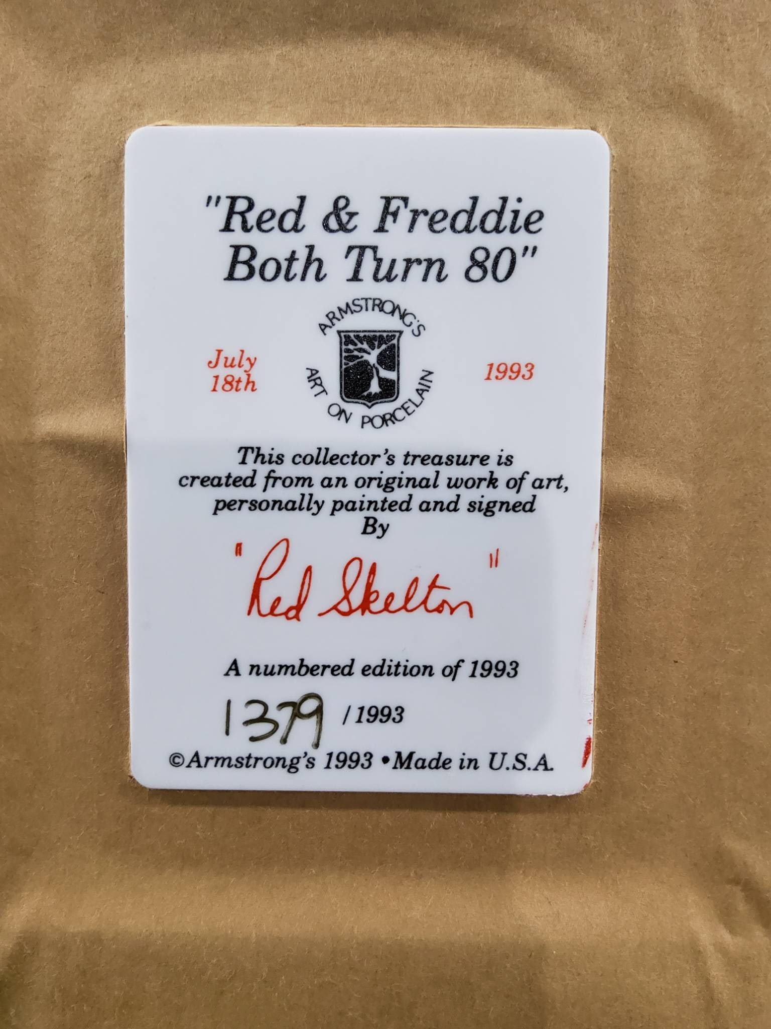 Red Skelton Signed Artwork with Authenticity Certificate