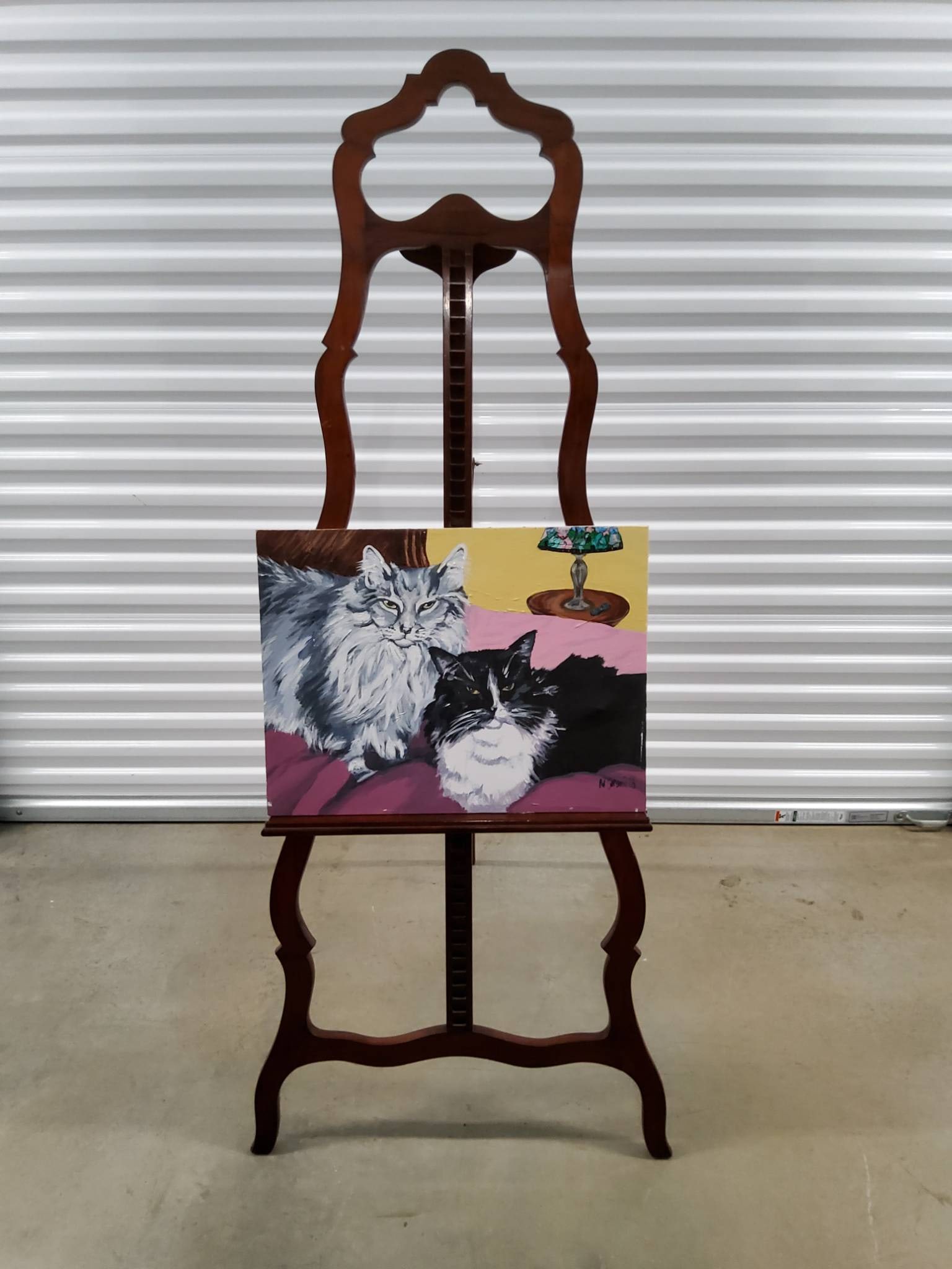 Signed Cat Portrait Oil Painting on Canvas