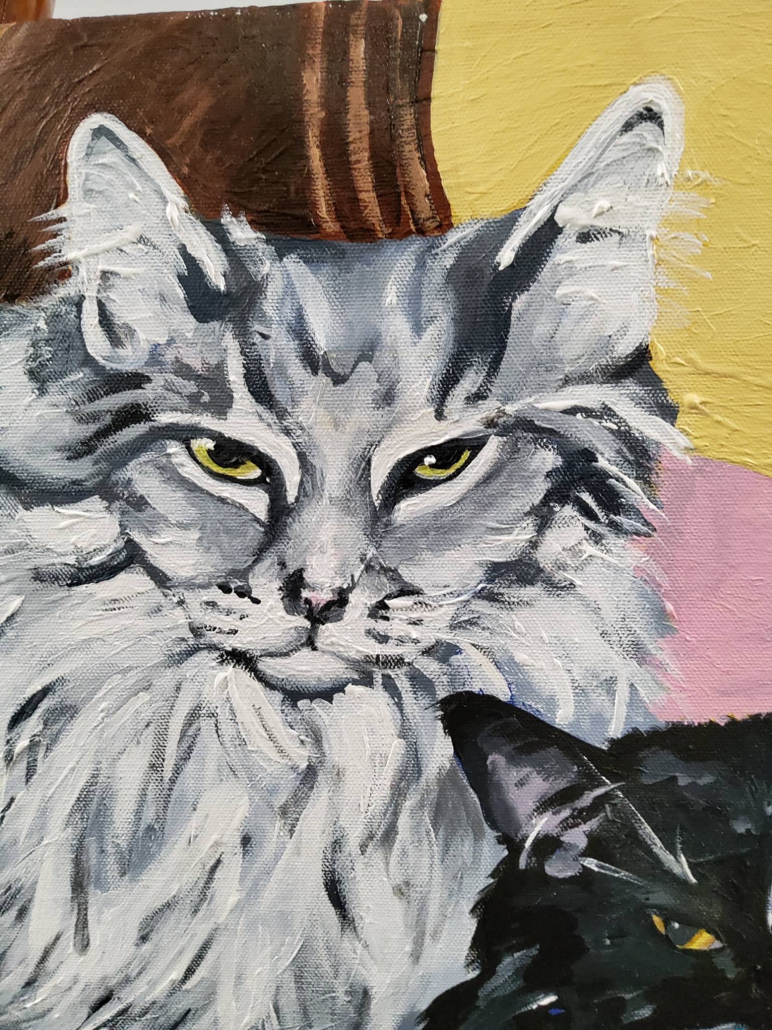 Signed Cat Portrait Oil Painting on Canvas