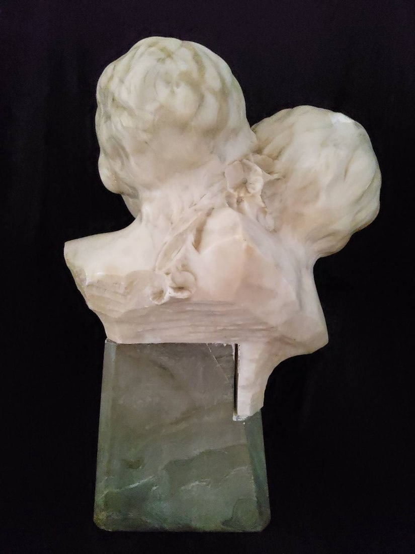 Marble Sculpture of Two Children on Stone Base