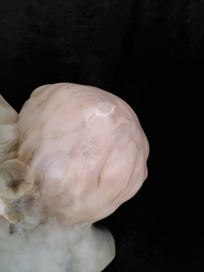 Marble Sculpture of Two Children on Stone Base