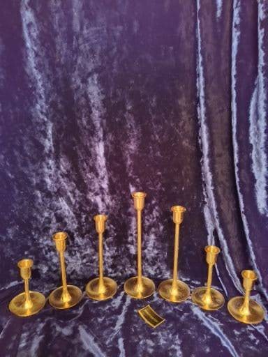 Set of Seven Solid Brass Candle Holders by Brasscrafters
