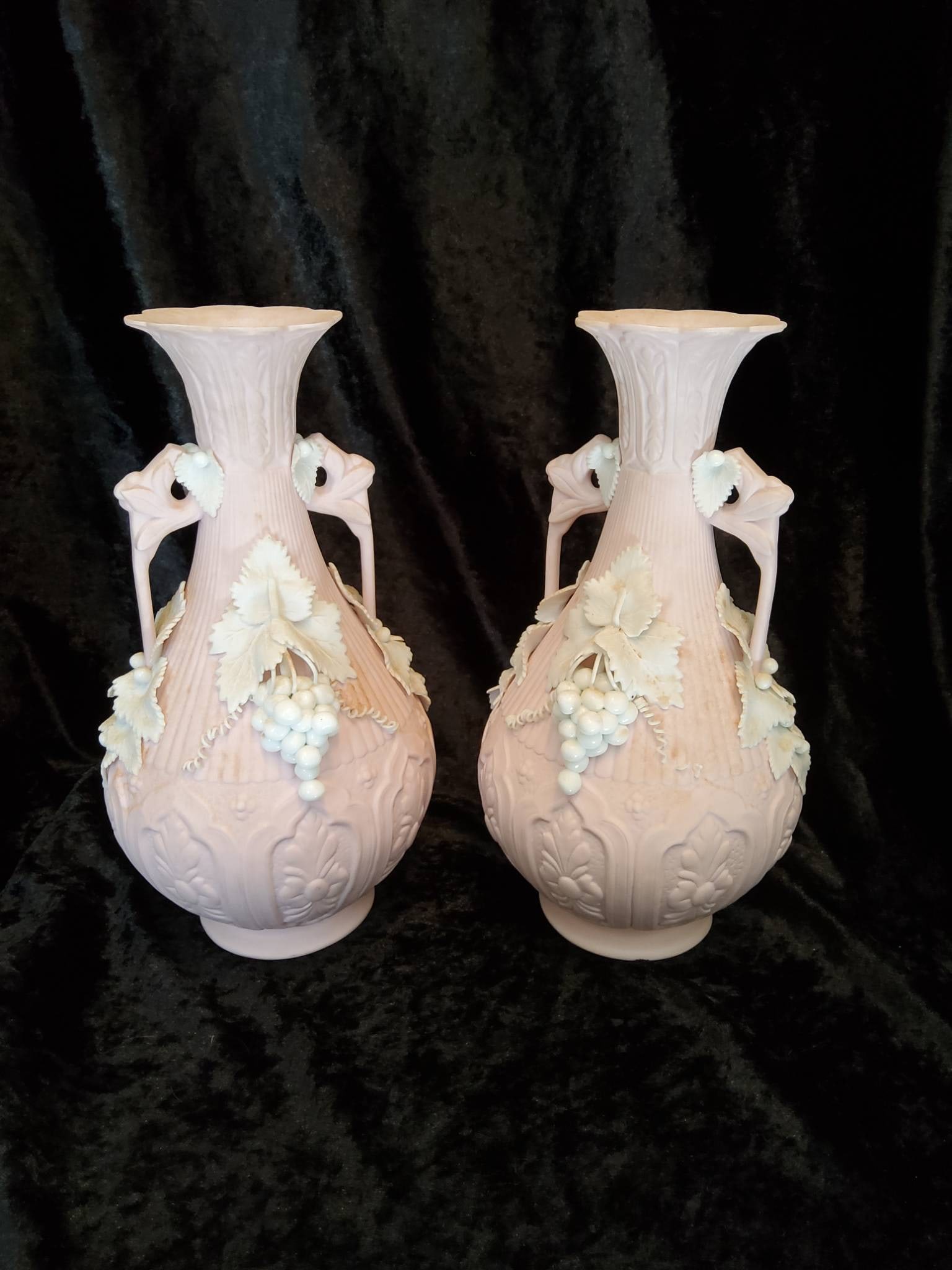 Pair of Ceramic Vases With Grape and Leaf Motifs