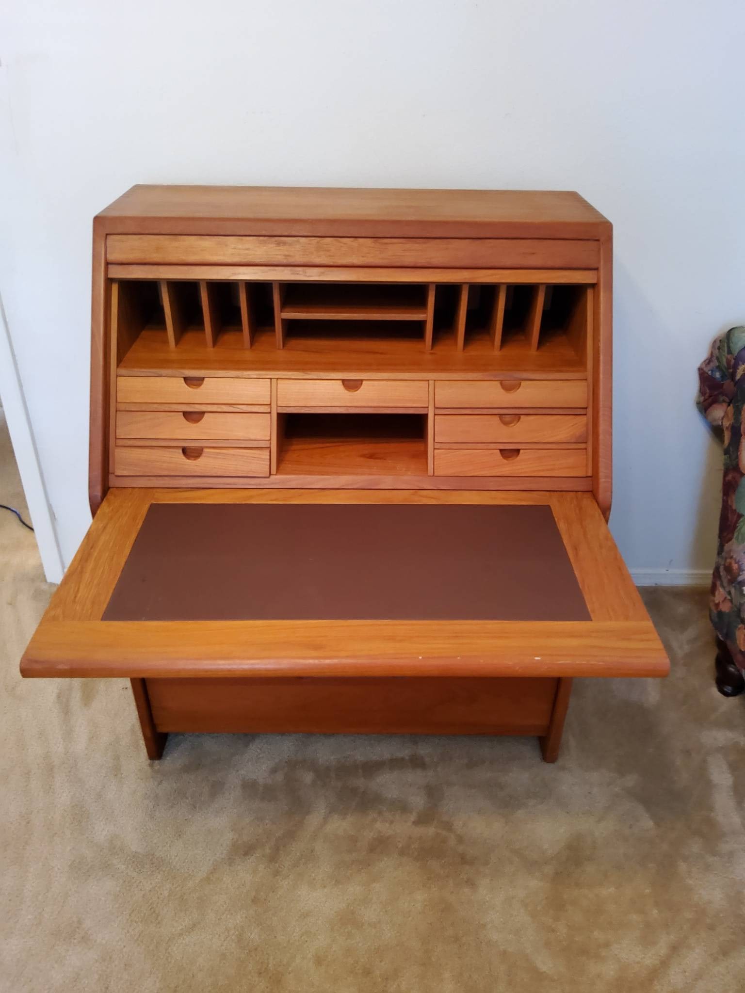 Mid-Century Modern Teak Roll-Top Secretary Desk