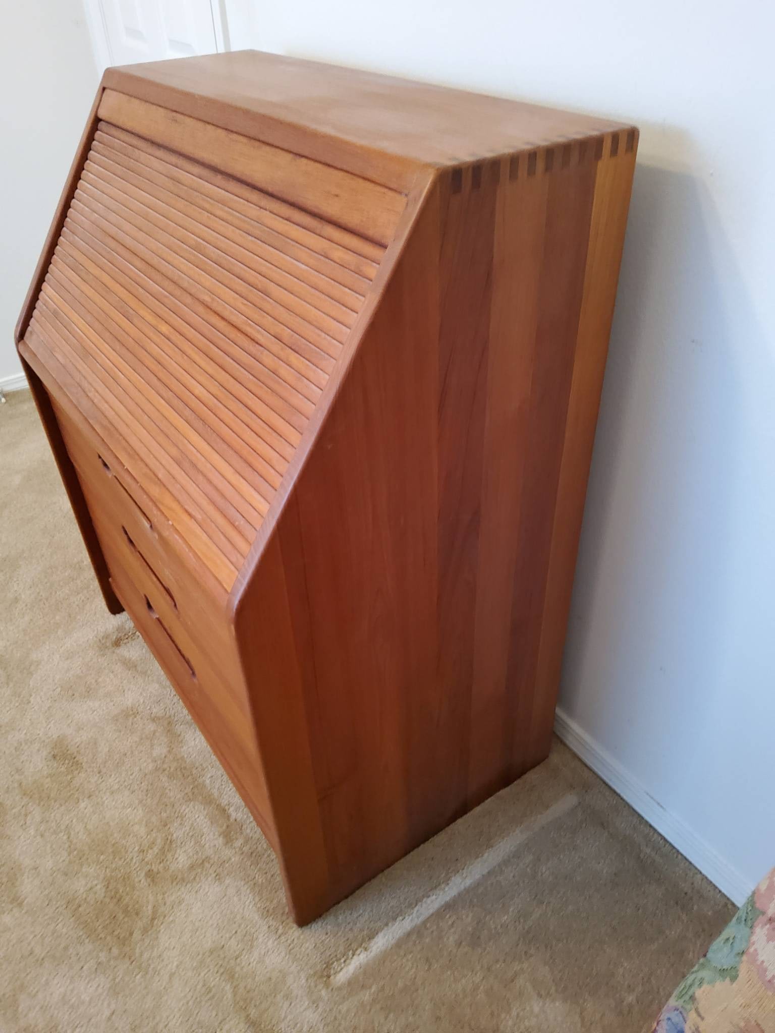 Mid-Century Modern Teak Roll-Top Secretary Desk