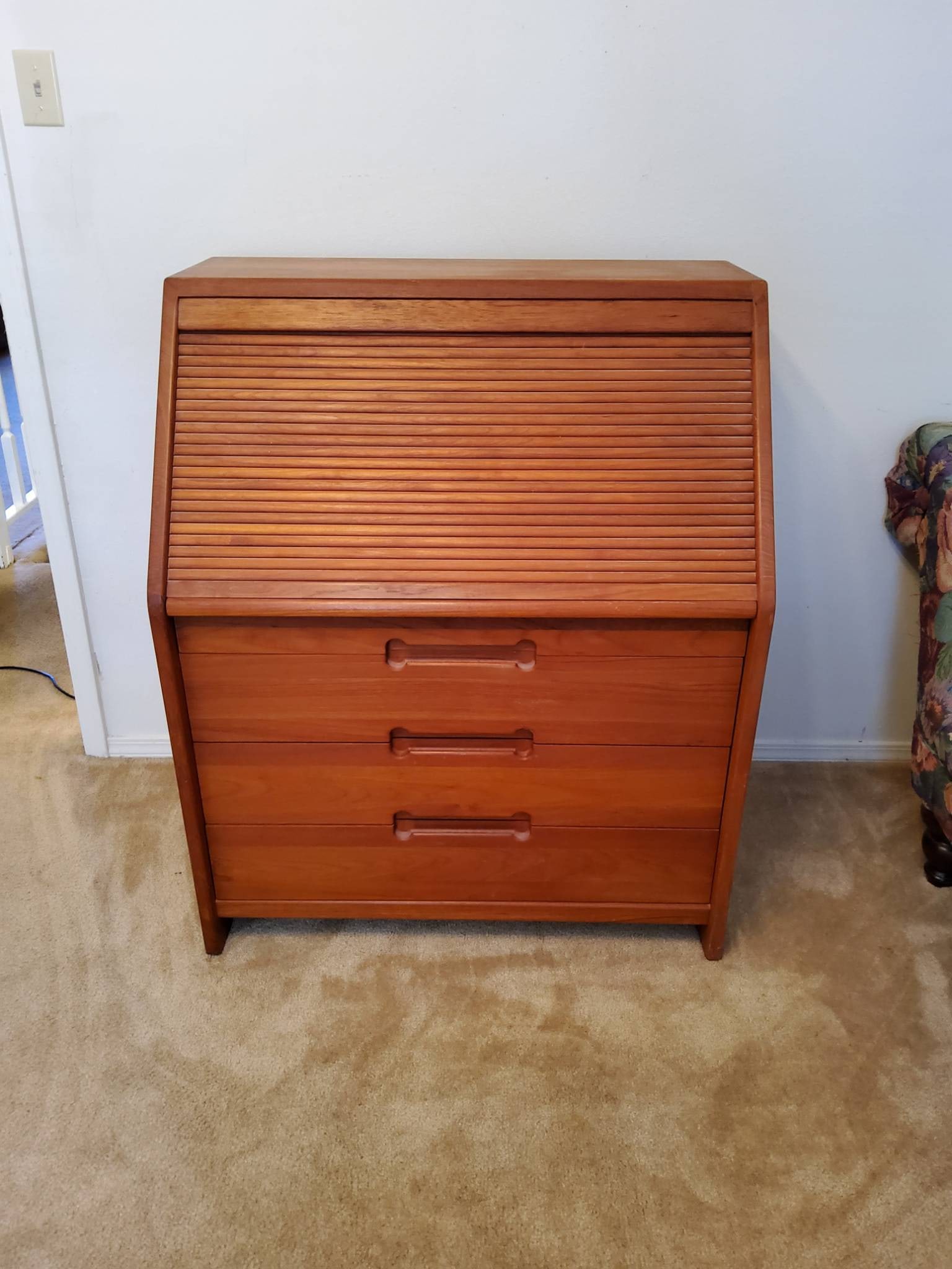 Mid-Century Modern Teak Roll-Top Secretary Desk