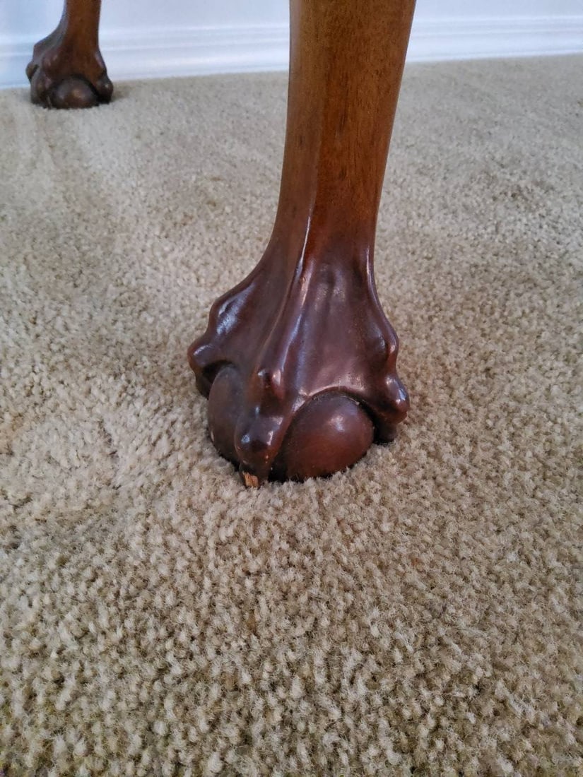 Carved Wood Console Table with Marble Top