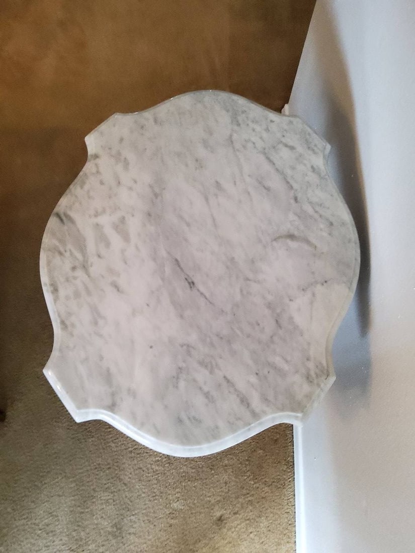 Ornate Wood and Marble-Top Accent Table