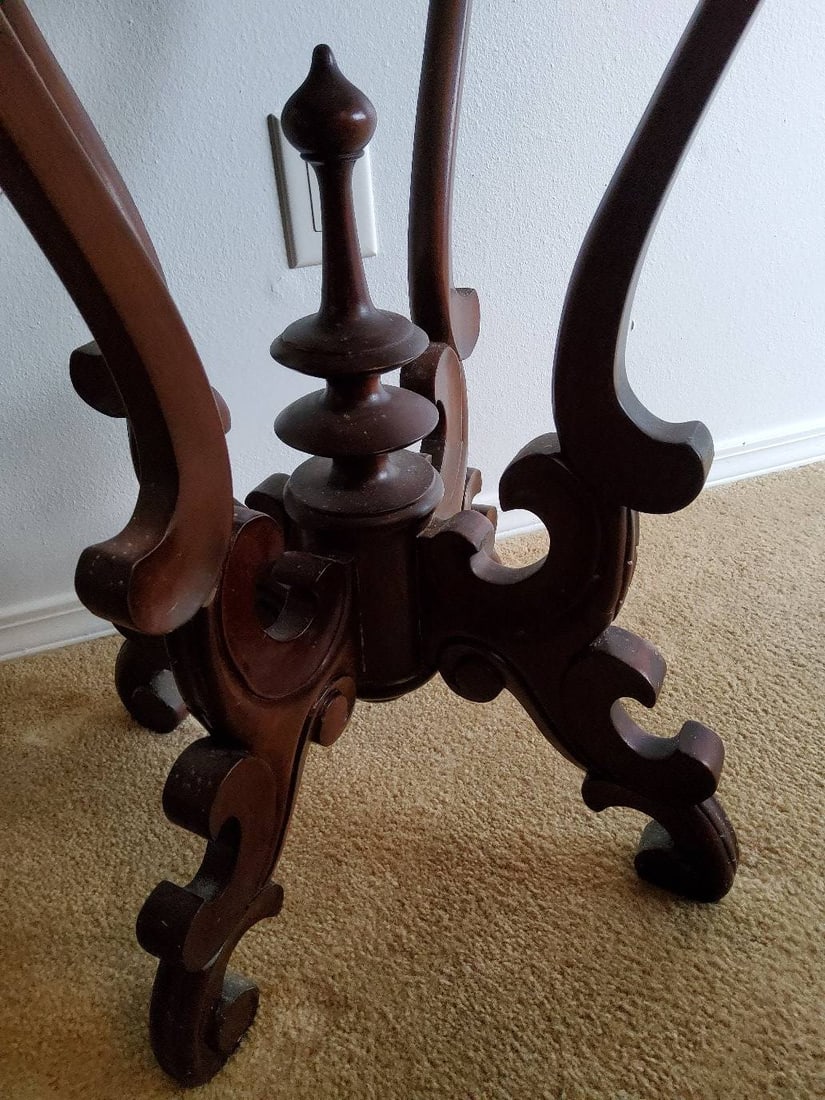 Ornate Wood and Marble-Top Accent Table