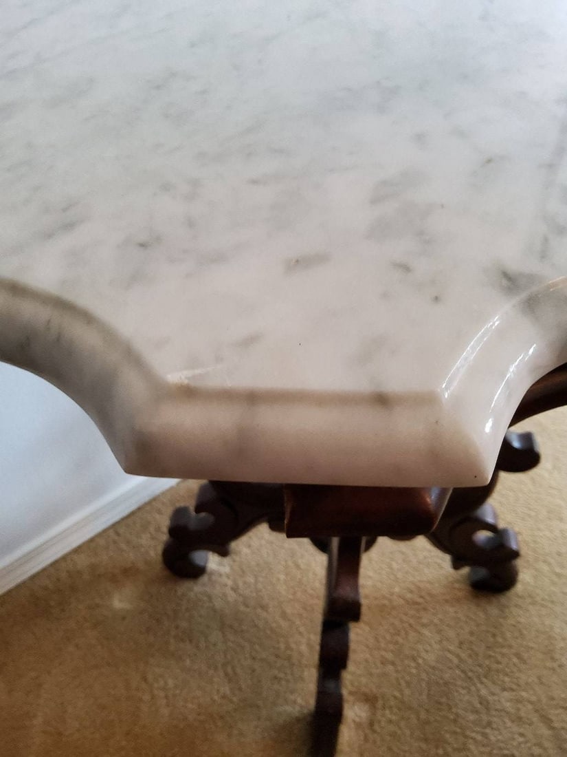Ornate Wood and Marble-Top Accent Table