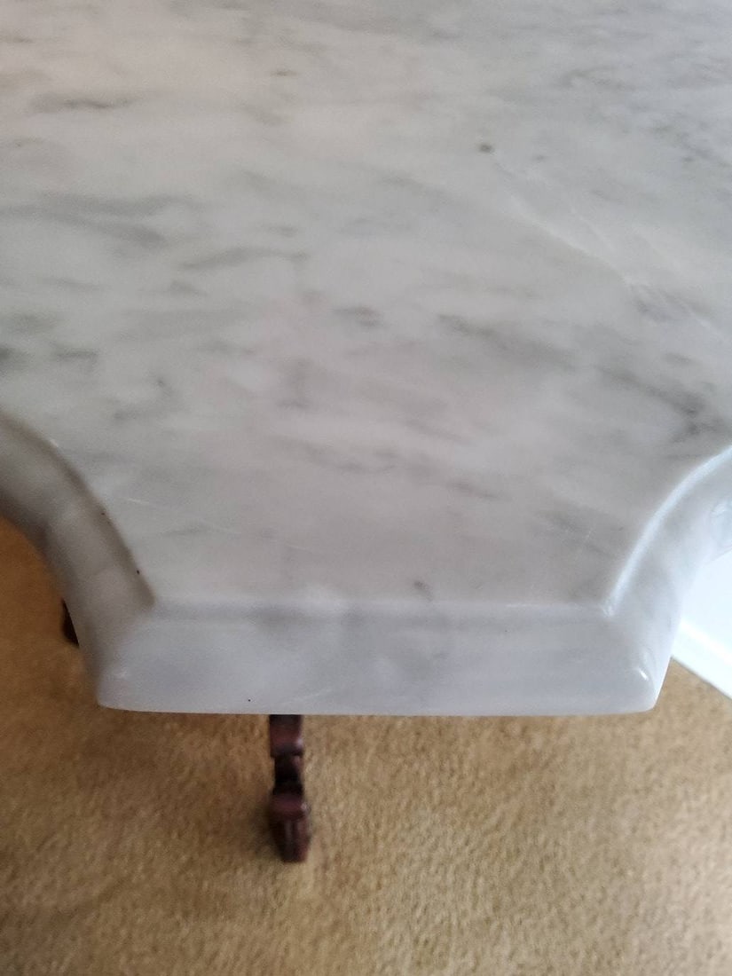 Ornate Wood and Marble-Top Accent Table
